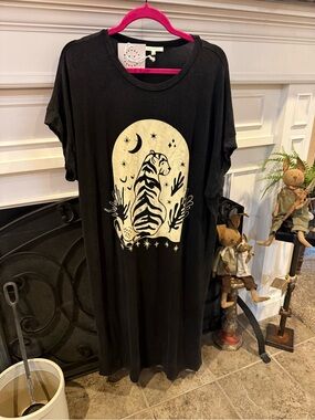 Black Maxi Dress with Moon Tiger Graphic